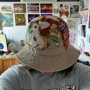 Embroidered Patchwork Beige Bucket Hat